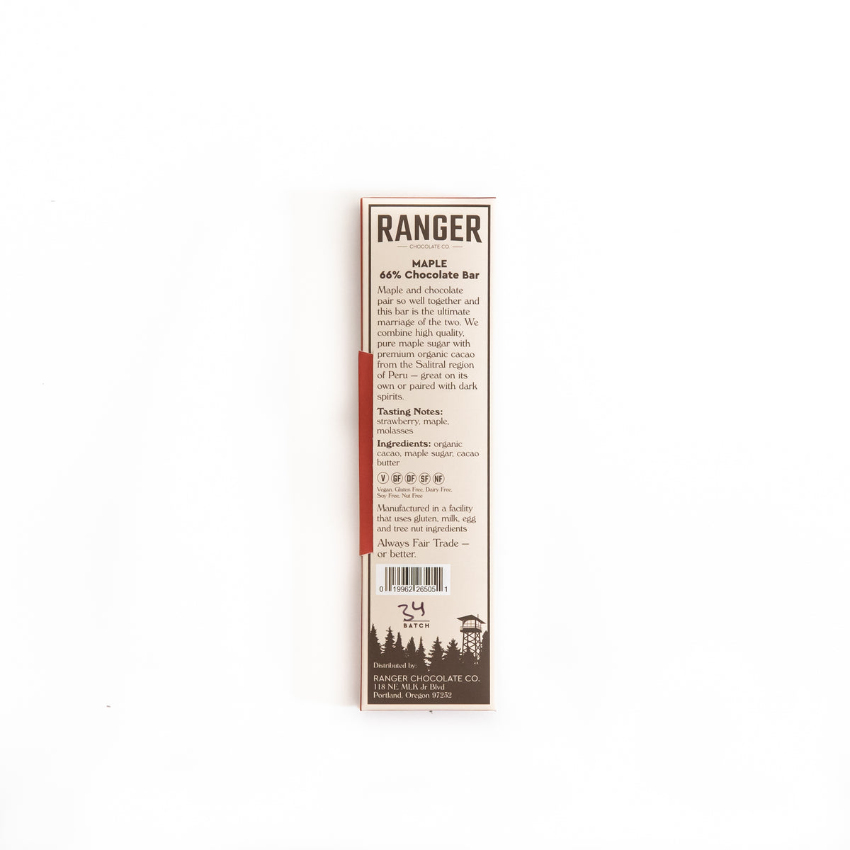 Maple Chocolate Bar, 66% Cacao